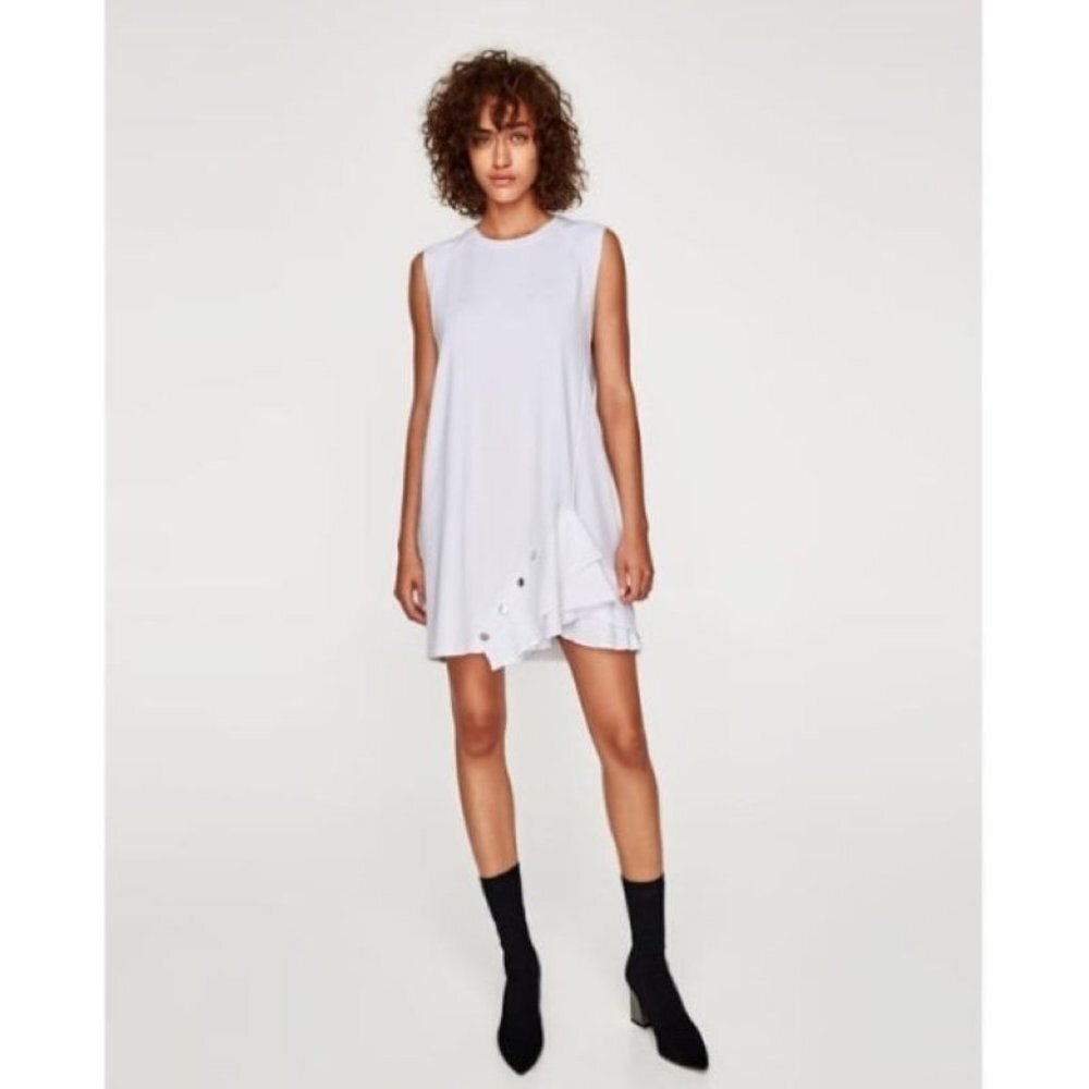 Zara Sleeveless Ruffle Hem Shift Dress Size Medium